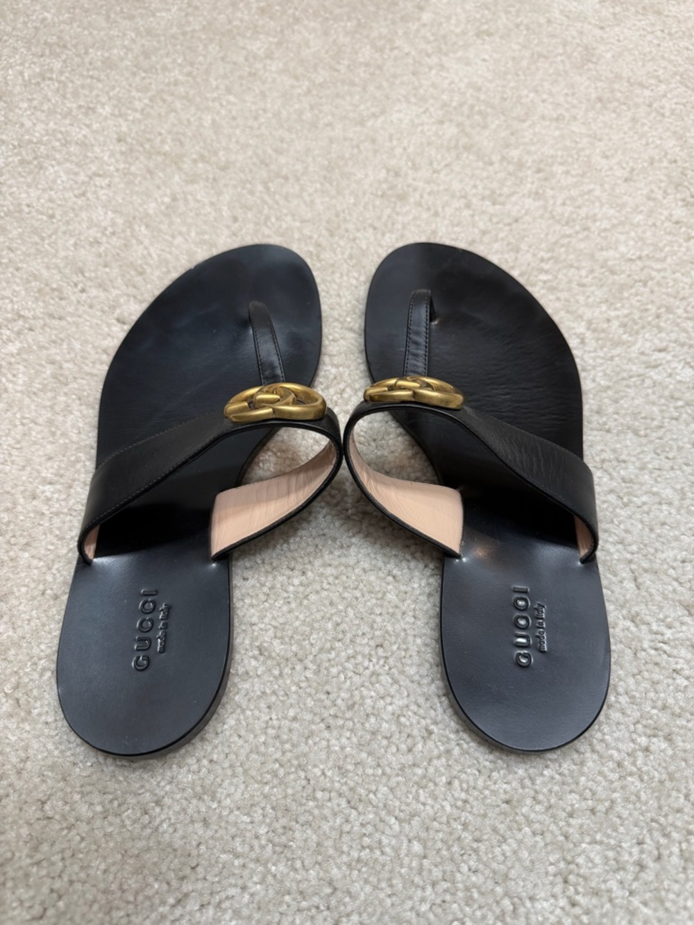 GUCCI Double G Lifford Leather Black Thong Sandal sz 37 - Picture 3 of 7